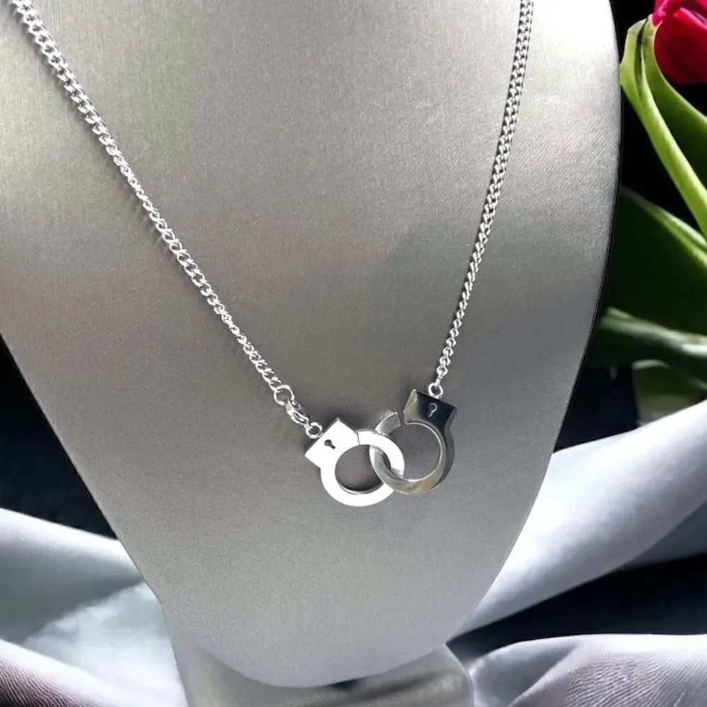 Deluxe Handcuffs Necklace l Stainless Steel l Add on opt. Handcuff Bracelet New